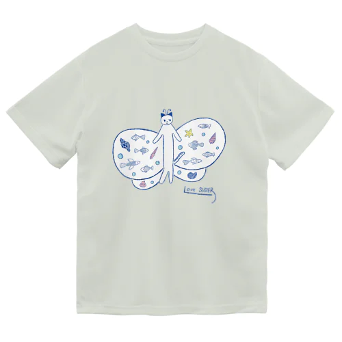 ちょうちょ　ねこ　ブルー Dry T-Shirt