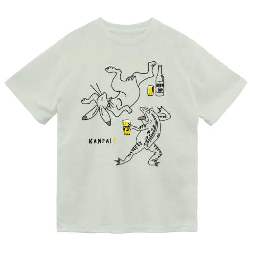 名画 × BEER（鳥獣戯画・イラストMAXサイズ）黒線画 Dry T-Shirt