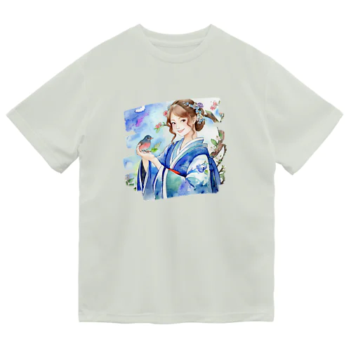 日本人女性手の上の小鳥 ドライTシャツ