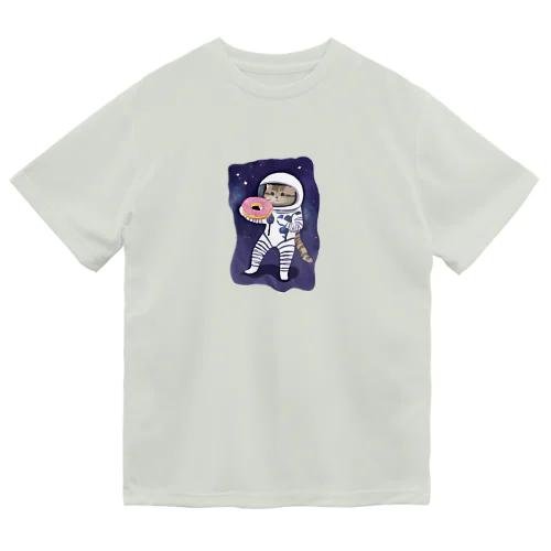 宇宙でドーナツを食べる猫 ドライTシャツ