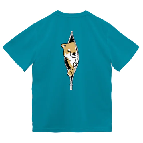 ジッパーから挨拶するシャイな柴犬（赤柴） ドライTシャツ