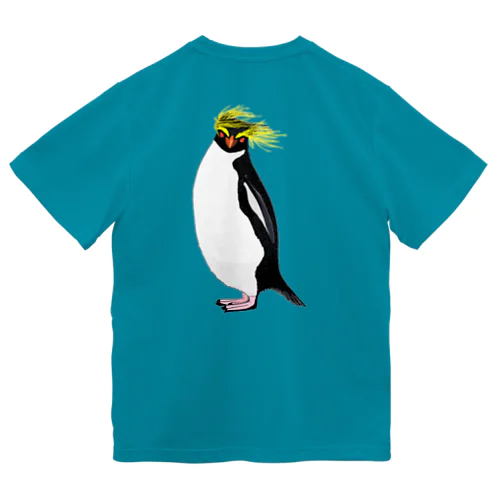 風に吹かれるイワトビペンギンさん(文字無しバージョン) バックプリント ドライTシャツ