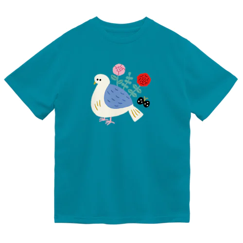 お花の生えた鳥 ドライTシャツ