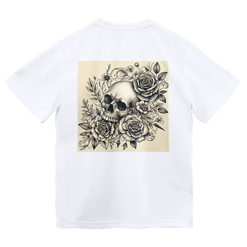 モノクロ 花とスカル Dry T-Shirt