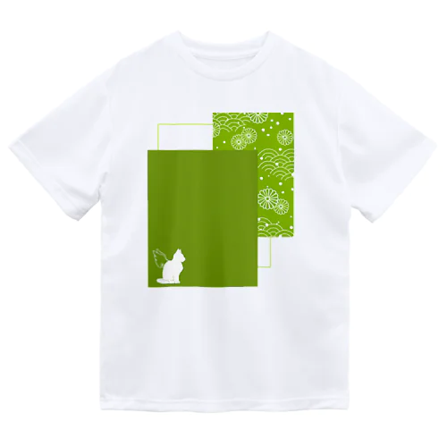 羽ねこさん(和柄/苔色) Dry T-Shirt