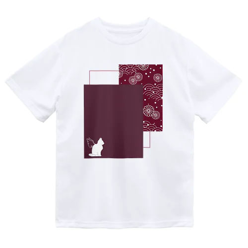 羽ねこさん(和柄/あずき色) Dry T-Shirt