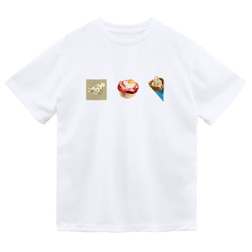 白い花シナモンロールそしてソフトクリーム ドライTシャツ