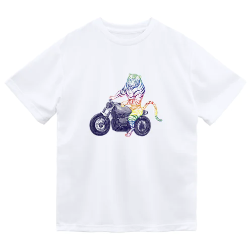 レインボータイガーバイクに乗る ドライTシャツ