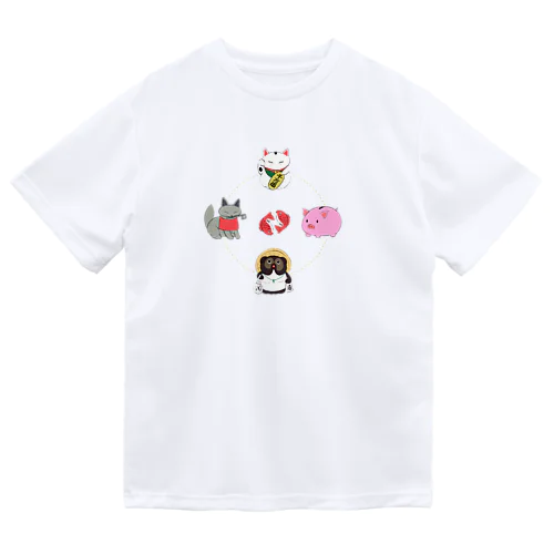 こぶたぬきつねこ(縁起物バージョン) ドライTシャツ