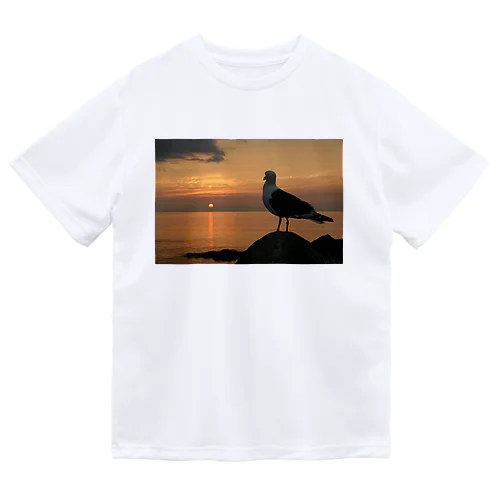 夕陽を見つめるカモメ ドライTシャツ