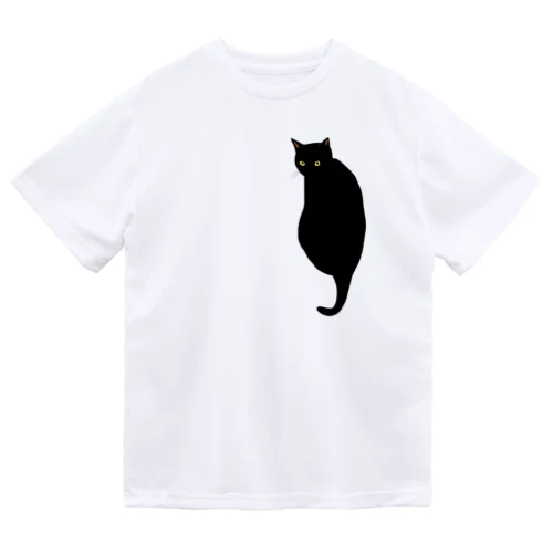 振り向く黒猫 ドライTシャツ