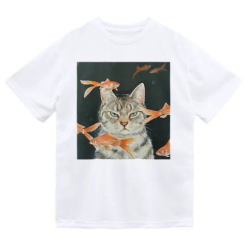 金魚と猫 ドライTシャツ