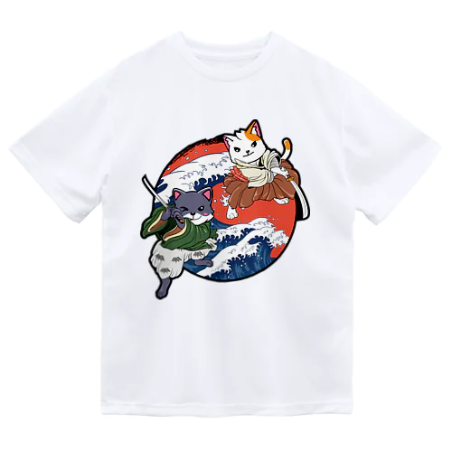 Cute Cat Ninja Shinobi Samurai with Swords ドライTシャツ