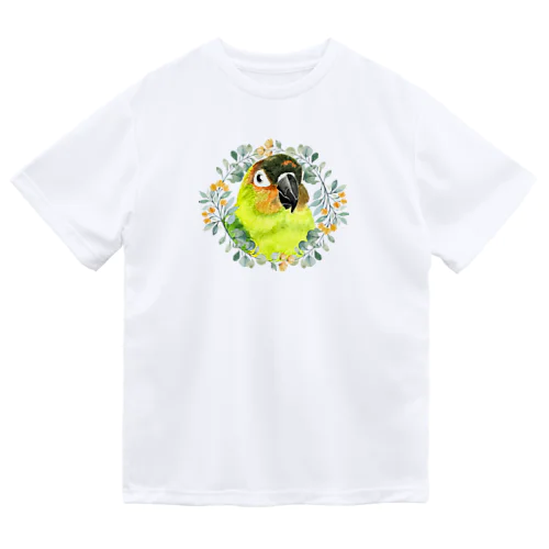 020 クロカミインコ(ハイブリッド)　オレンジ小花のリース Dry T-Shirt