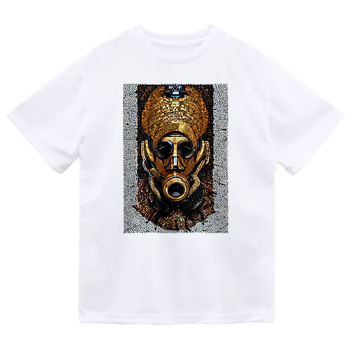 ガスマスクをする古代ファラオのモザイクアート ドライTシャツ