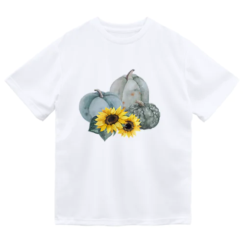 Gray Pumpkins and Sunflowers  灰色 の カボチャ と ひまわり ドライTシャツ