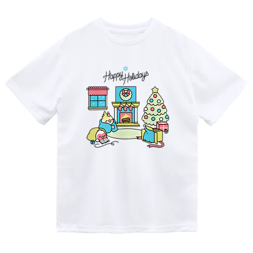 Happy Holidays コザクラインコ　オカメインコ Chubby Bird ドライTシャツ