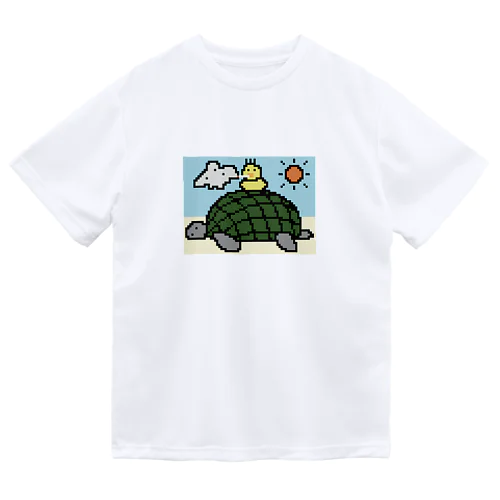 亀に乗る鳥 ドライTシャツ