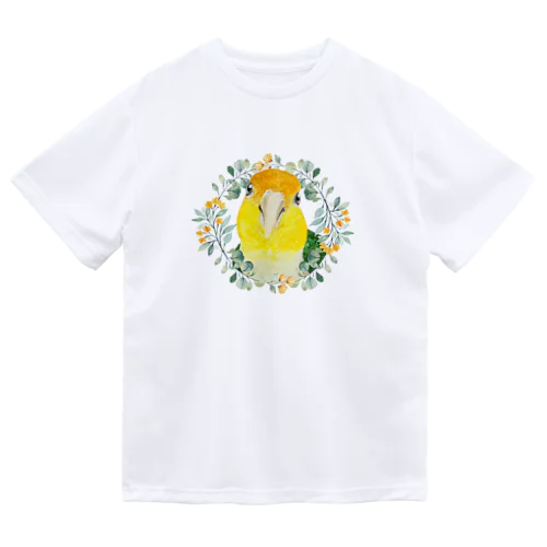 031 シロハラインコ オレンジ小花のリース ドライTシャツ