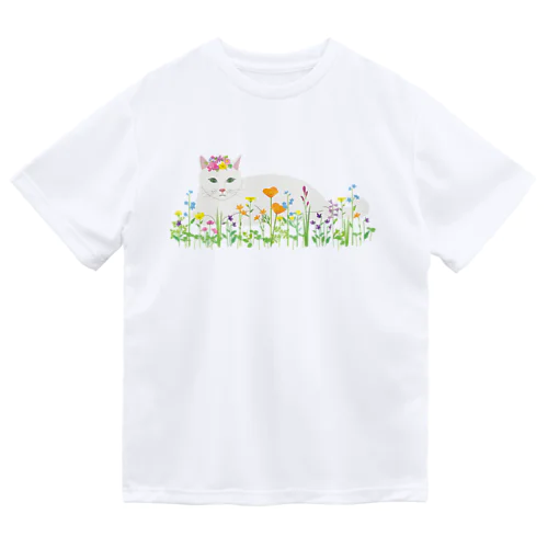 花と白猫  01 ドライTシャツ