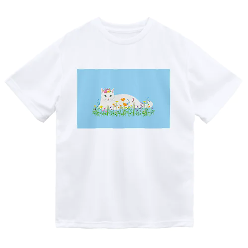 白猫と野花 ドライTシャツ
