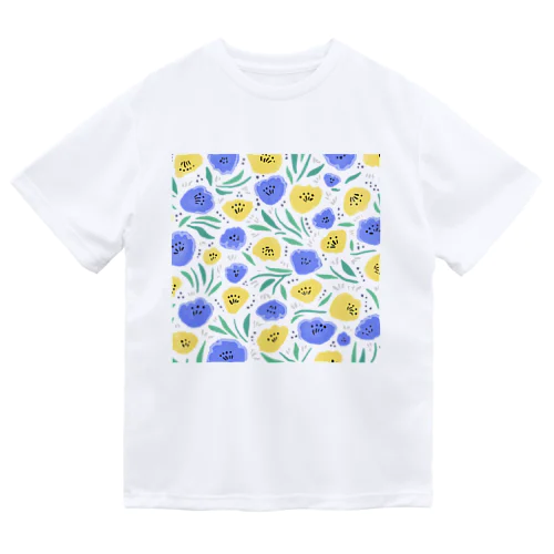 抽象的な手描きの花柄 ドライTシャツ