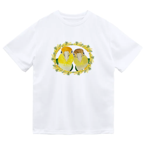 034 シロハラインコpairs ミモザのリース ドライTシャツ