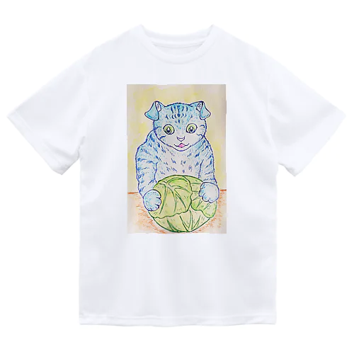 キャベツの番人は猫（背景黄色） Dry T-Shirt