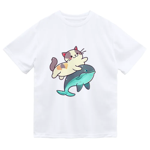 ねこイルカ  三毛猫 ドライTシャツ