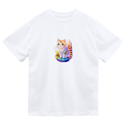 上目遣いで見上げるrainbow cute cat ドライTシャツ