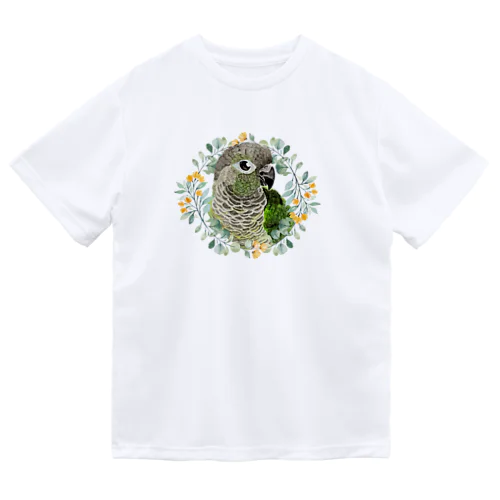 035 ウロコインコノーマル オレンジ小花のリース ドライTシャツ