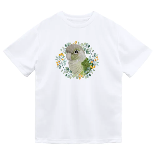 037 ウロコインコシナモン オレンジ小花のリース ドライTシャツ