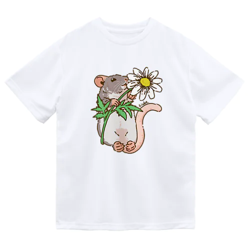 ラットと一輪のお花01 ドライTシャツ