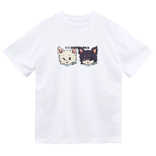 チワワ-ホワイト・クリーム&ブラックタン「I♡CHIHUAHUA」 Dry T-Shirt