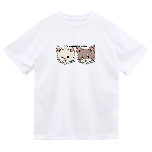 チワワ-ホワイト・クリーム&チョコタン「I♡CHIHUAHUA」 ドライTシャツ