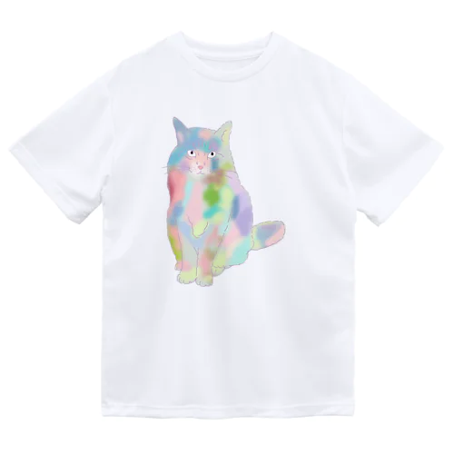 ユニコーンカラーの猫 ドライTシャツ