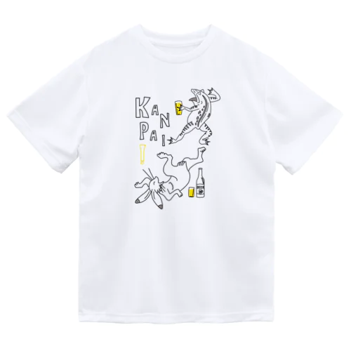 名画 × BEER（鳥獣戯画）ロゴ賑やかver.黒線画 Dry T-Shirt