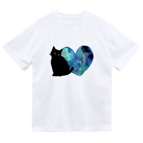 青いハートと黒猫ちゃん Dry T-Shirt