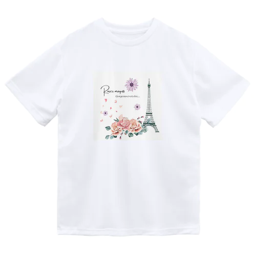 薔薇とエッフェル塔 ドライTシャツ