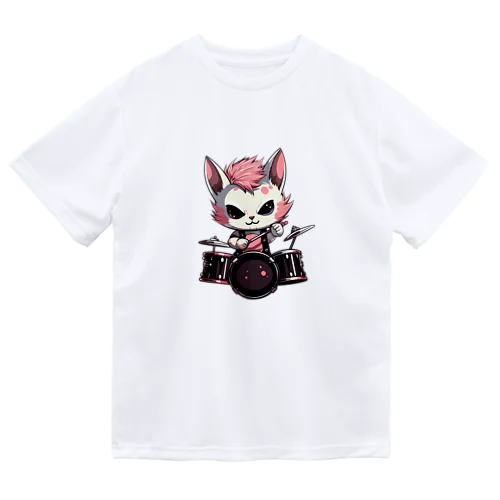 可愛いドラマーのネコちゃん ドライTシャツ