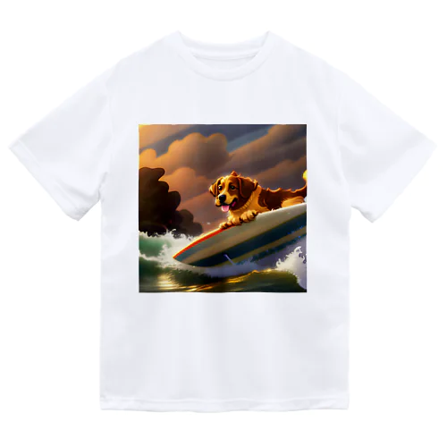 サーフィンしているかっこいい犬 ドライTシャツ