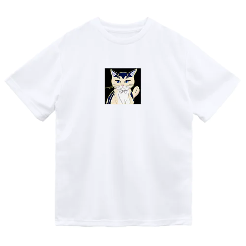 気品ある猫 シマシマ柄 ドライTシャツ