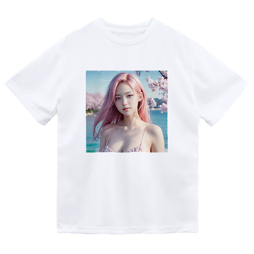 桜と川と青空と、ピンクの髪の女の子 Dry T-Shirt