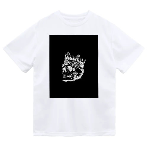 Black White Illustrated Skull King  ドライTシャツ