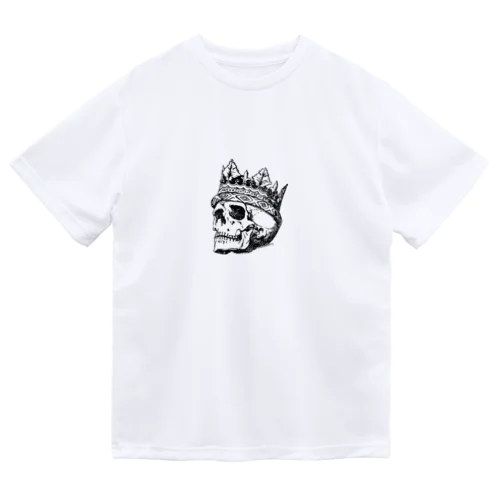 Black White Illustrated Skull King  ドライTシャツ