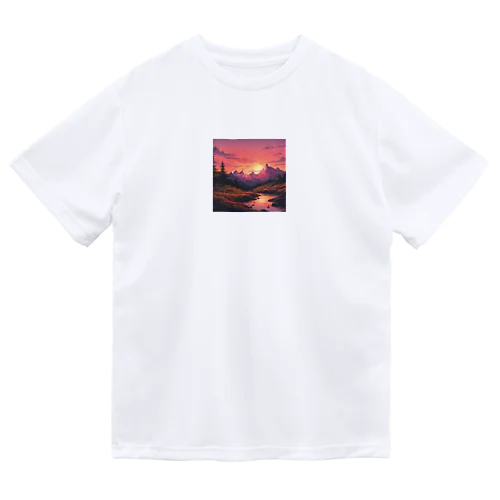 幻想的な山と夕陽のグッズ ドライTシャツ