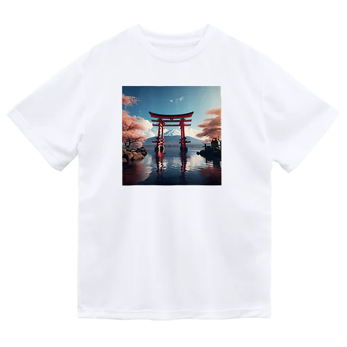 神社 富士山と鳥居 Dry T-Shirt