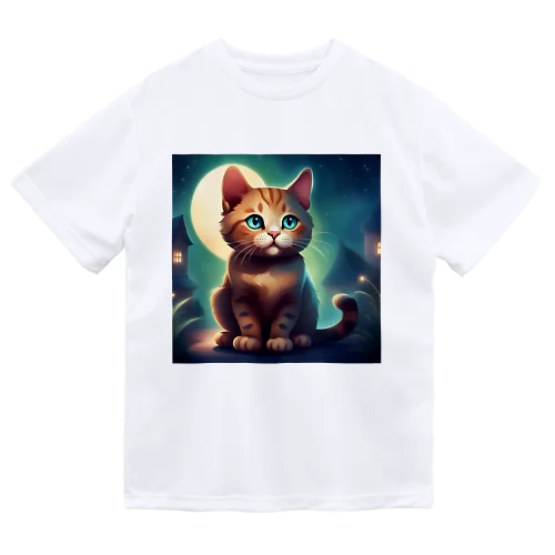 猫と満月の夜 ドライTシャツ