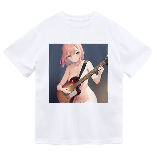 ギターを弾く裸の女の子 ドライTシャツ