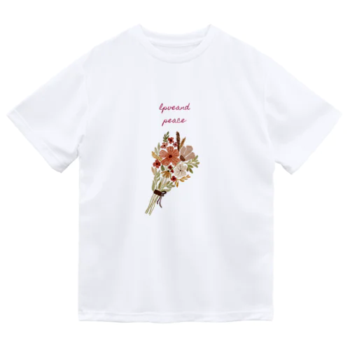 花束柄loveandpeace Dry T-Shirt